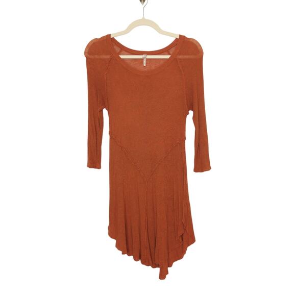 y2k Free People Intimately Boho Knit Burnt Orange Asymmetrical Hem Shirt Tunic - Picture 1 of 4